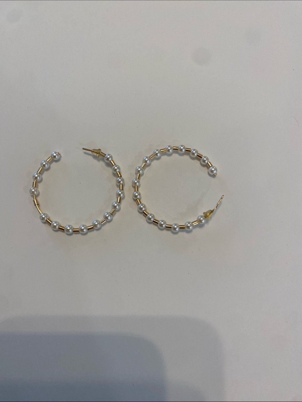 Gold Pearl Bead Hoop Earrings - Women Jewelry